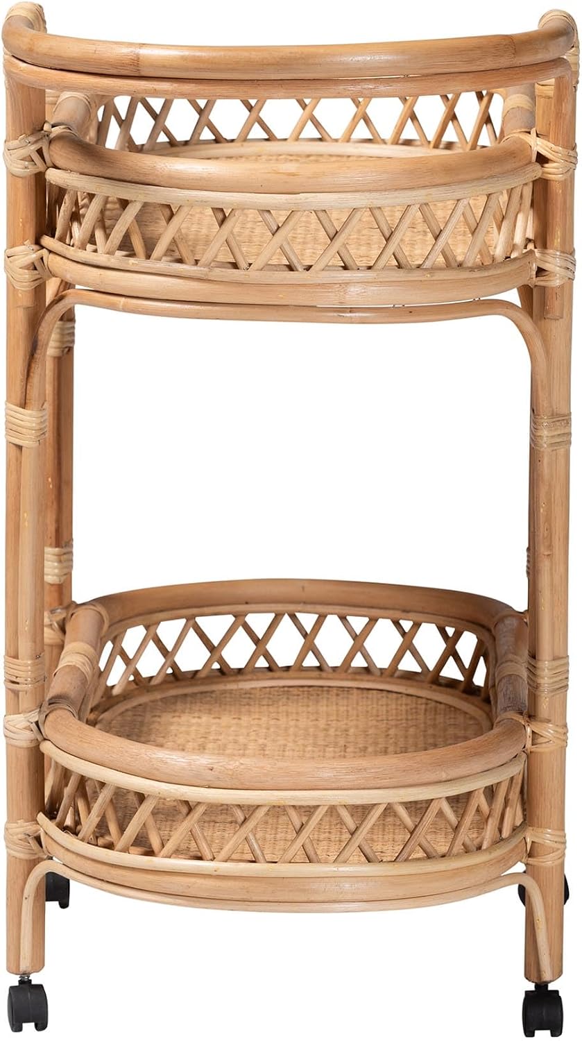 Bali & pari Raul Natural Rattan Kitchen Cart - 2-Tier Handwoven Wicker St...