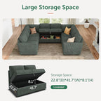 HONBAY Modular Sectional Pull Out Couch Bed, Corduroy Sleeper Sofa with Storage Seats, Oversized U Shaped Sectional Couches for Living Room, Green