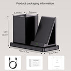 Multi-Functional Pen Holder for Desk,Black Vegan Leather Desk Organizers with Remote Control Holder,Pencil Holder for Desk,Desk Organizer with Phone Wireless Charger for Office/Nightstand/Endtable
