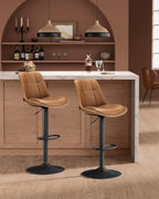 VASAGLE Bar Stools, Set of 2 Swivel Bar Chairs, Adjustable Height, Quilt, Synthetic Leather Kitchen Stools with Back and Footrest, Dining Room, Counter, Steel, Caramel Brown ULJB095K01