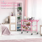 NTE Utility Cart with Wheels, 990lbs Capacity Metal 3 Tier Rolling Carts, NSF Kitchen Carts On Wheels with Storage, Heavy Duty Utility Cart with Handle & Wire Shelf for Indoor & Outdoor Use, Pink