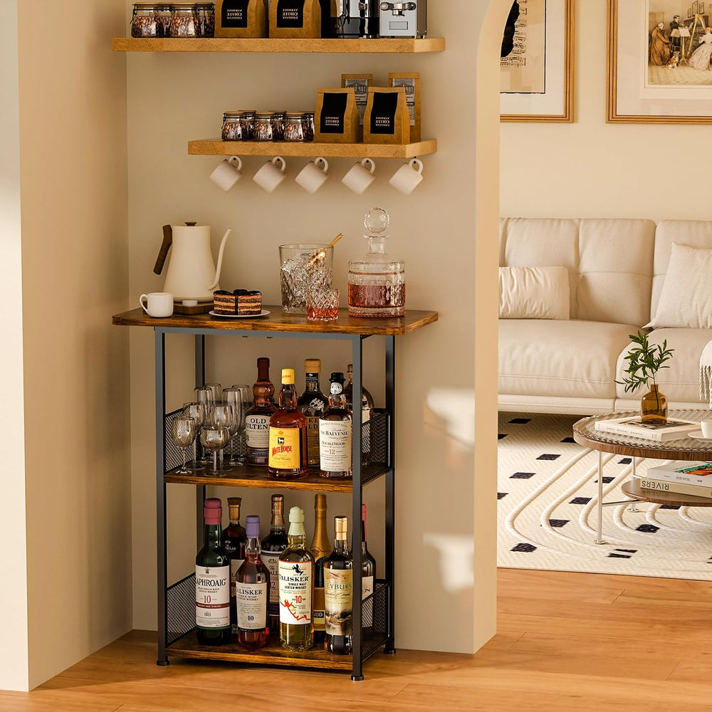 Floor Standing Freestanding Whiskey Rack: 3 Tier Wine Rack ,Mini Bar Cart | W...