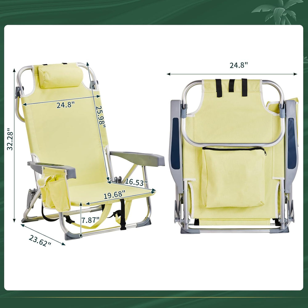 Aluminum Beach Chair Oxford Fabric 100kg Capacity Khaki | Seat Height 20.1 cm...