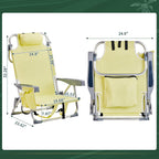 Aluminum Beach Chair Oxford Fabric 100kg Capacity Khaki | Seat Height 20.1 cm, 19.7" x 16.5" Seat, Silver Aluminum Frame, Lightweight Portable, Outdoor Use