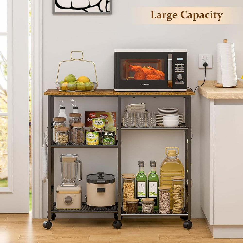 ThreeHio Rolling Kitchen Microwave Cart, 3-Tier Microwave Stand with Adjustab...