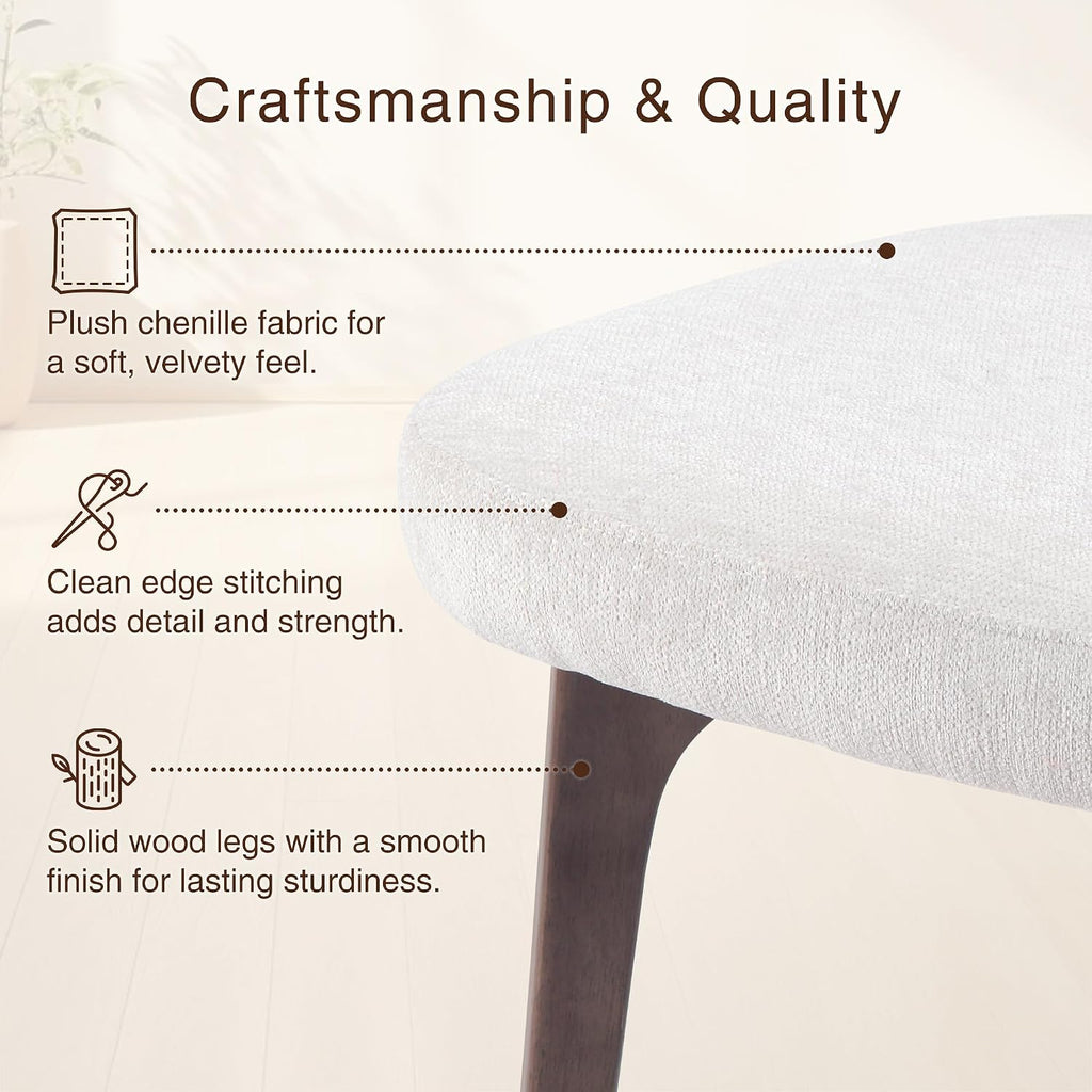 YOUNIKE Wooden Dining Chair, Chenille Fabric Upholstered Dining Room Chair Kitchen Side Chair, Farmhouse Dinner Chair with Solid Wood Legs for Kitchen Dining Vanity, Beige (Single Pack)