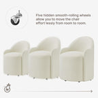 Upholstered Dining Chairs with Casters, No Assembly Modern Dining Room Chairs Accent Vanity Chair with 5 Wheels & Round Backrest for Bedroom, Living Room, Dressing, Linen Fabric, Set of 2