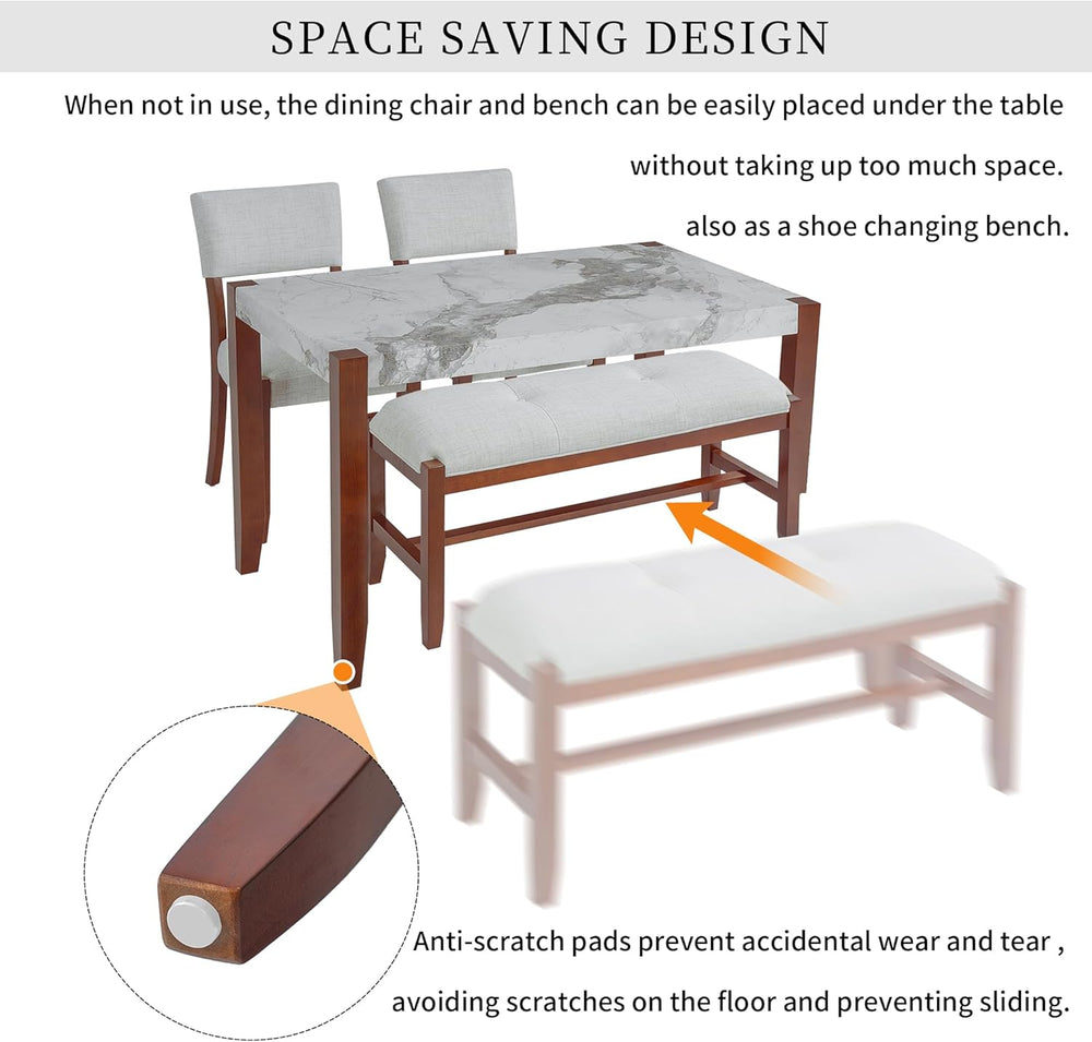 Merax 4 Piece Dining Table Set, Faux Marble Table and 2 Upholstered Chairs 1 ...