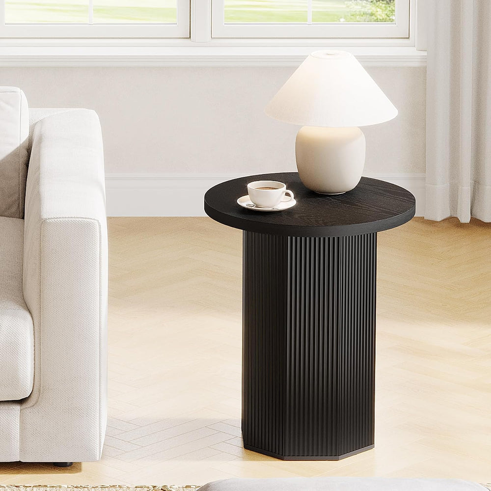 Tribesigns Round End Table, Farmhouse Pedestal Side Table, Fluted Wooden Nigh...