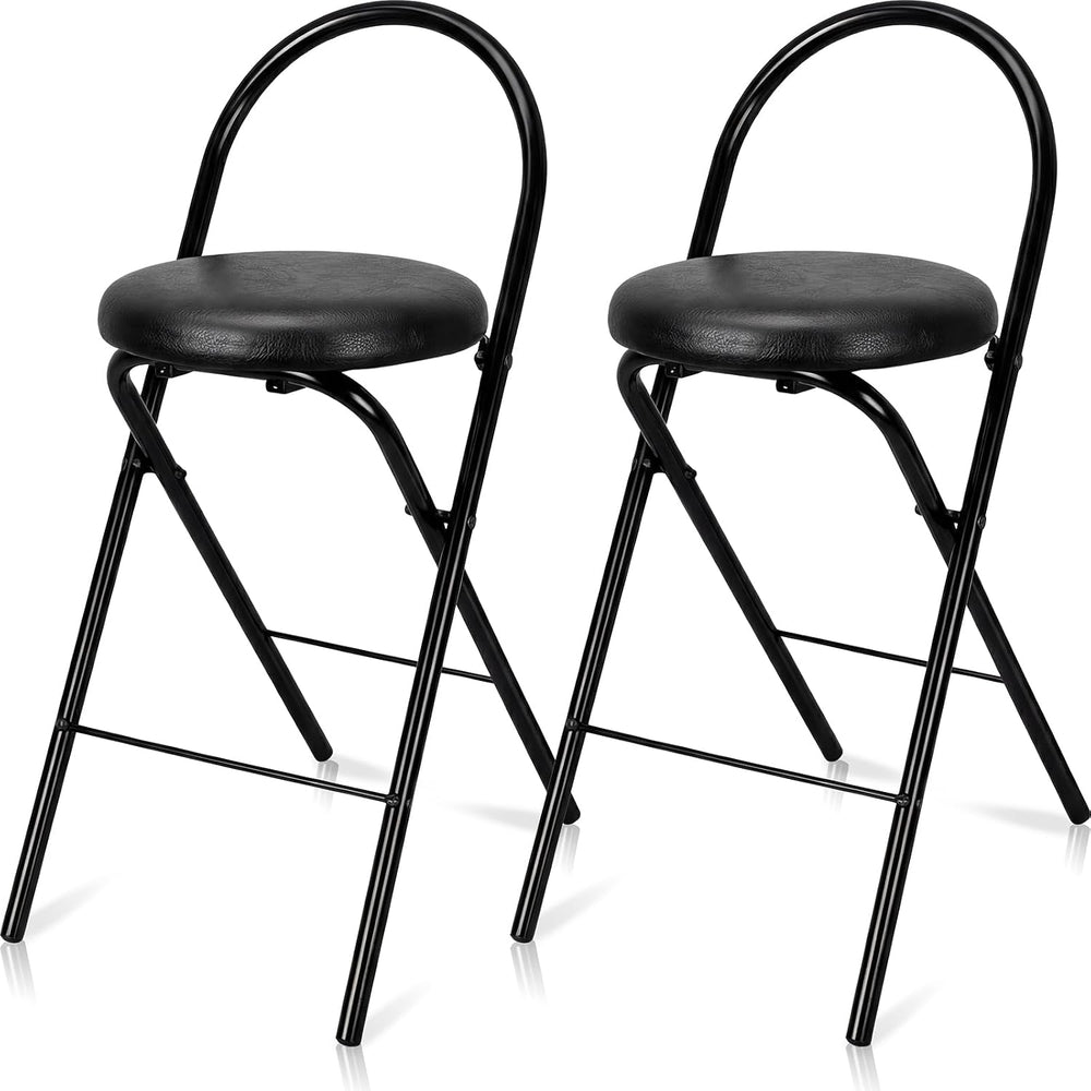 CroBlissful 2 Pcs 24 Inch Folding Bar Stool with Backrest, Leather Padded Fol...