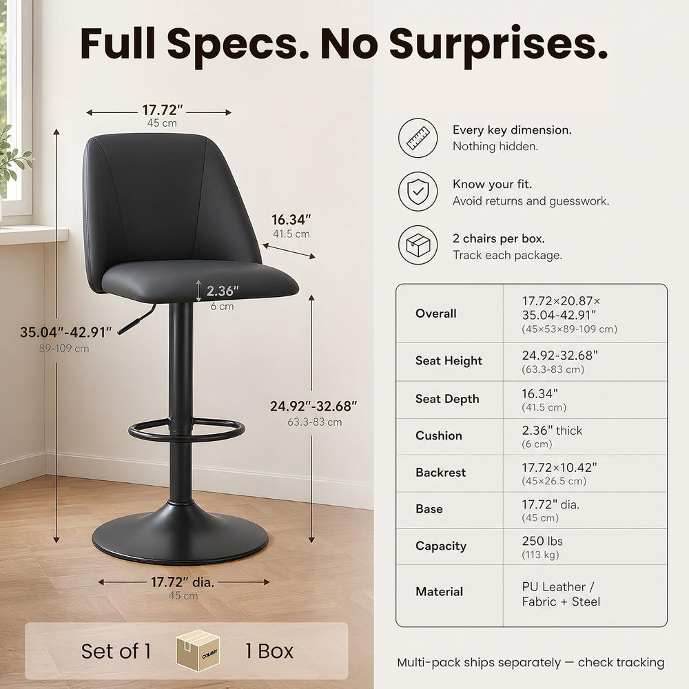 COLAMY MALOL 360° Swivel Bar Stool, Counter Height Chair with Silent Rotation...