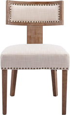 Mid Century Modern Dining Chairs Set of 2 Linen Fabric Upholstered Kitchen Side Chairs with Nailhead Trim, Modern Kitchen Armless Solid Wood Dining Chairs, Beige