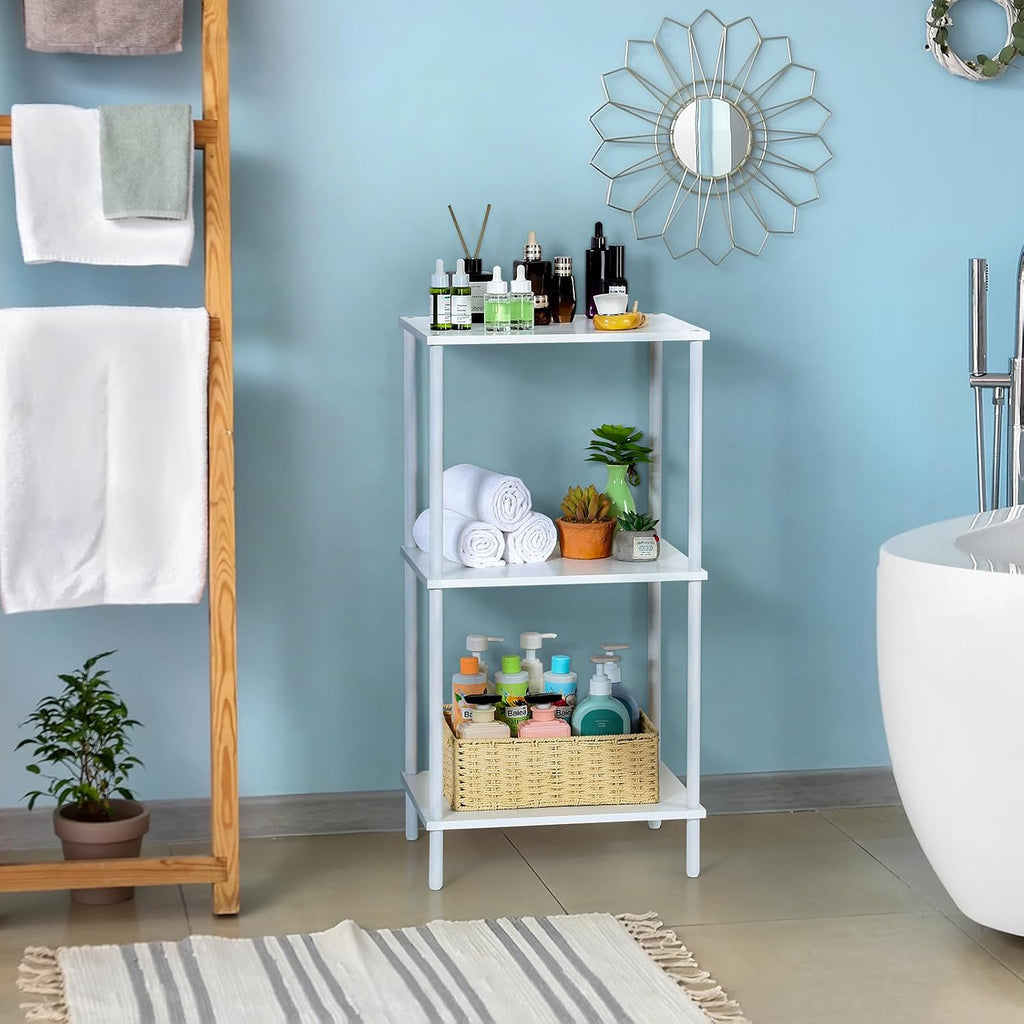 ETELI Tall End Table 3 Tier Small Tall Side Table Stand with Storage Shelves 31.6 Inch Nightstand Bedside Telephone Table for Small Space Living Room Bedroom Bathroom Kitchen, White
