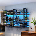 Wall Mounted Wine Rack with LED Light, Metal Liquor Bottles Display Shelf, Floating Shelves Display Storage Organizer, Wall Bar Shelves with Wine Glass Holder for Home Bar Kitchen (black, 39.4in)