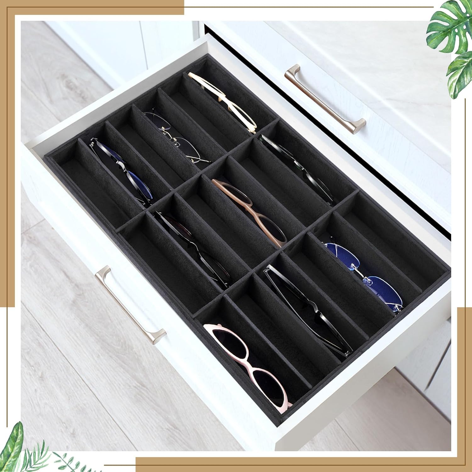 Amylove 2 Pcs Sunglass Organizer Trays Glasses Stackable Jewelry Trays Sunglass Organizer Display Box (18 Grids,Black)