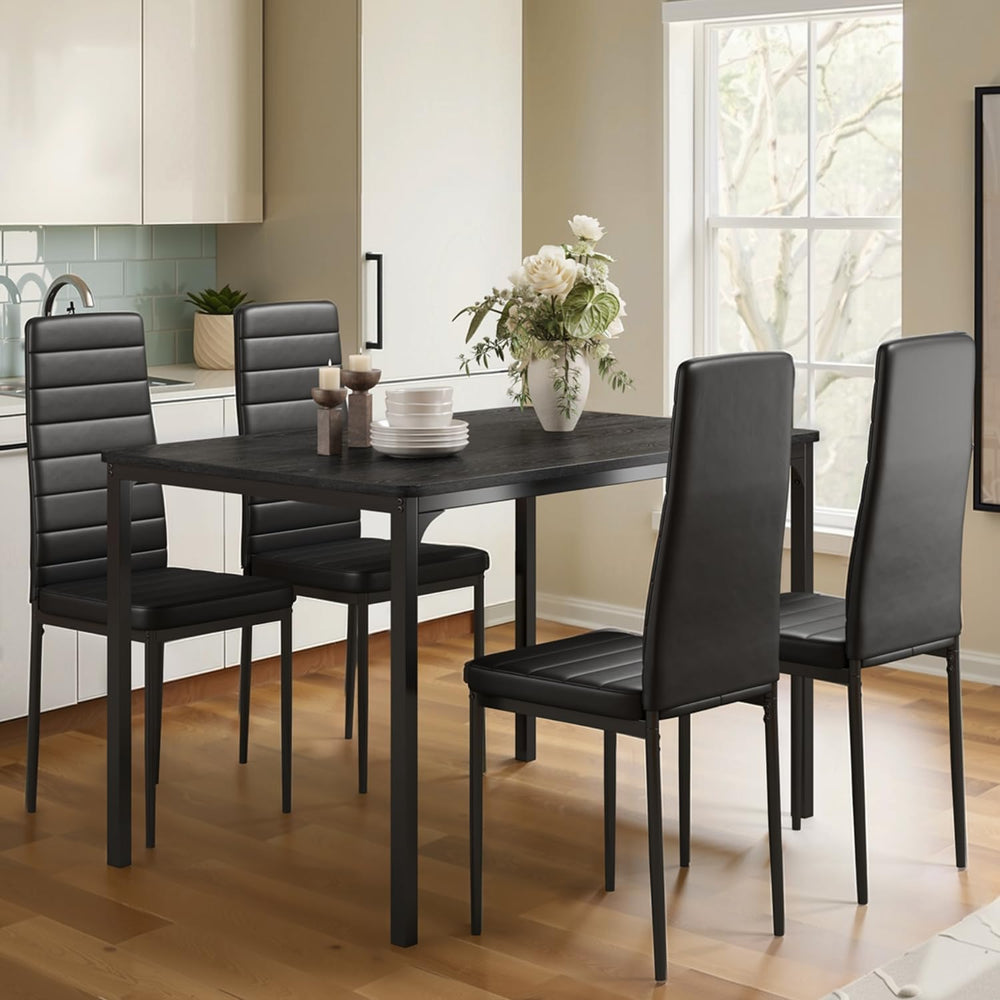Gizoon 5-Piece Dining Table Set for 4, Kitchen Table with PU Chairs Black | M...