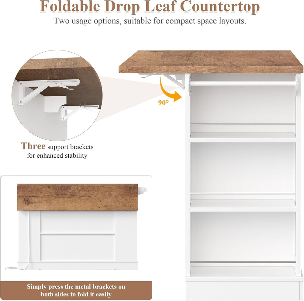 Keyluv Kitchen Storage Island with 2 Stools, 51.2” Mobile Kitchen Cart with D...