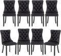 Mid Century Modern Dining Chair Set of 8 Velvet Upholstered Dining Room Chair Farmhouse Dining Accent Chairs with High Back and Nailhead Trim for Kitchen, Living Room, Bedroom (Black, set of 8)