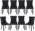 Mid Century Modern Dining Chair Set of 8 Velvet Upholstered Dining Room Chair Farmhouse Dining Accent Chairs with High Back and Nailhead Trim for Kitchen, Living Room, Bedroom (Black, set of 8)