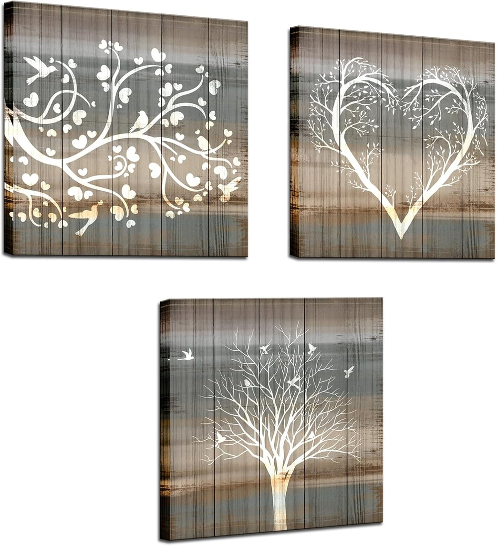 Biuteawal 3 Pieces Abstract Tree Wall Art Rustic Forest Landscape Picture Pri...