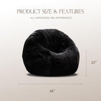 ZurNesfure Bean Bag Chair for Adults, 3FT Giant Bean Bag with Filler & Machine Washable Cover, Fluffy Bean Bag Chairs Oversized Beanbag Lounge Chair for Living Room, Bedroom Dorm (Black, Medium)