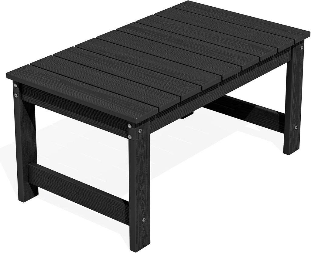SERWALL HDPE Outdoor Coffee Table with Umbrella Hole, Black