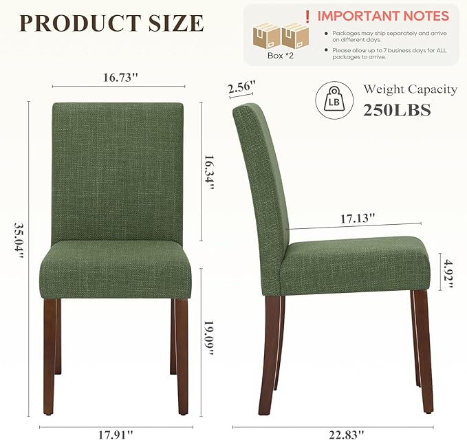 Upholstered Parsons Dining Chairs Set of 4, Modern Dining Room Chairs with Back, Fabric Kitchen Side Chairs with Wood Legs for Dinner Farmhouse Restaurant, Green