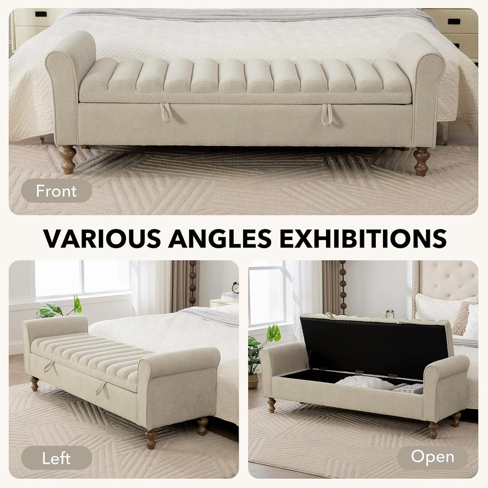 65" Oversize Storage Ottoman Bench, Fleece Upholstered End of Bed Benche...