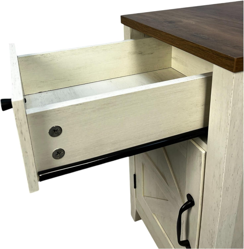 Farmhouse End Table Bedside Table with Charging Station,Night Stand with Barn...