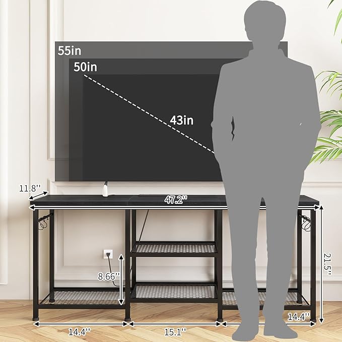 YGEOMER TV Stand for 55 Inch TV, Entertainment Center with Power Outlet and O...