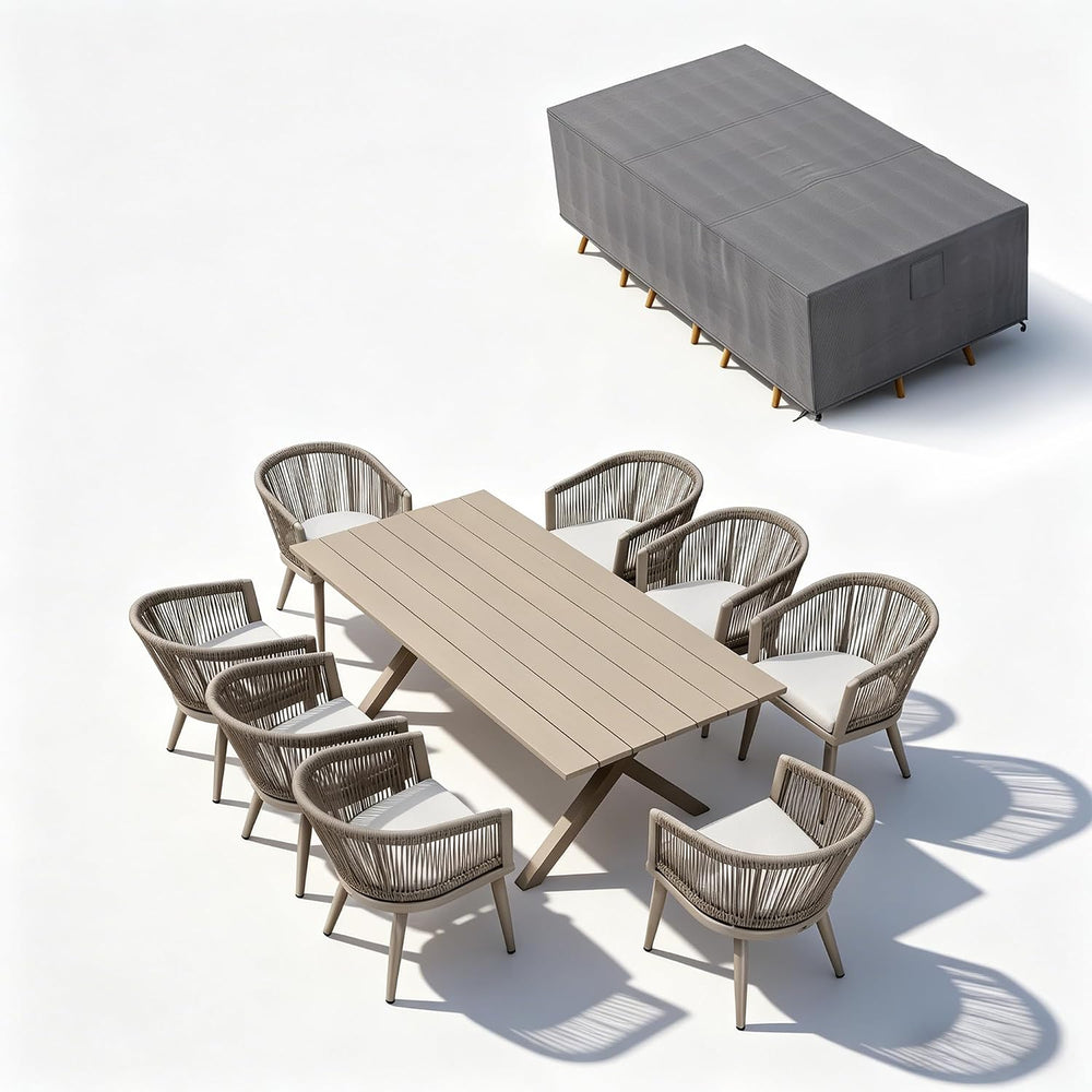 PURPLE LEAF Patio Dining Set for 8 with Cushions Champagne with Cover