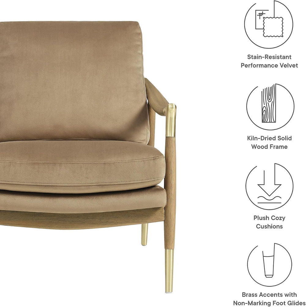 Modway Langford Stain-Resistant Performance Velvet Armchair – Mid Century Mod...