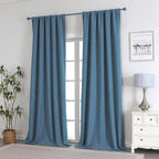 Joydeco Natural Linen Curtains 96 inch Length 2 Panels Set Burg 100% Blackout Patio Door Curtain Room Darkening Sliding Door Curtains Thermal Insulated Back tab Rod Pocket(105x96 inch, Sky Blue)