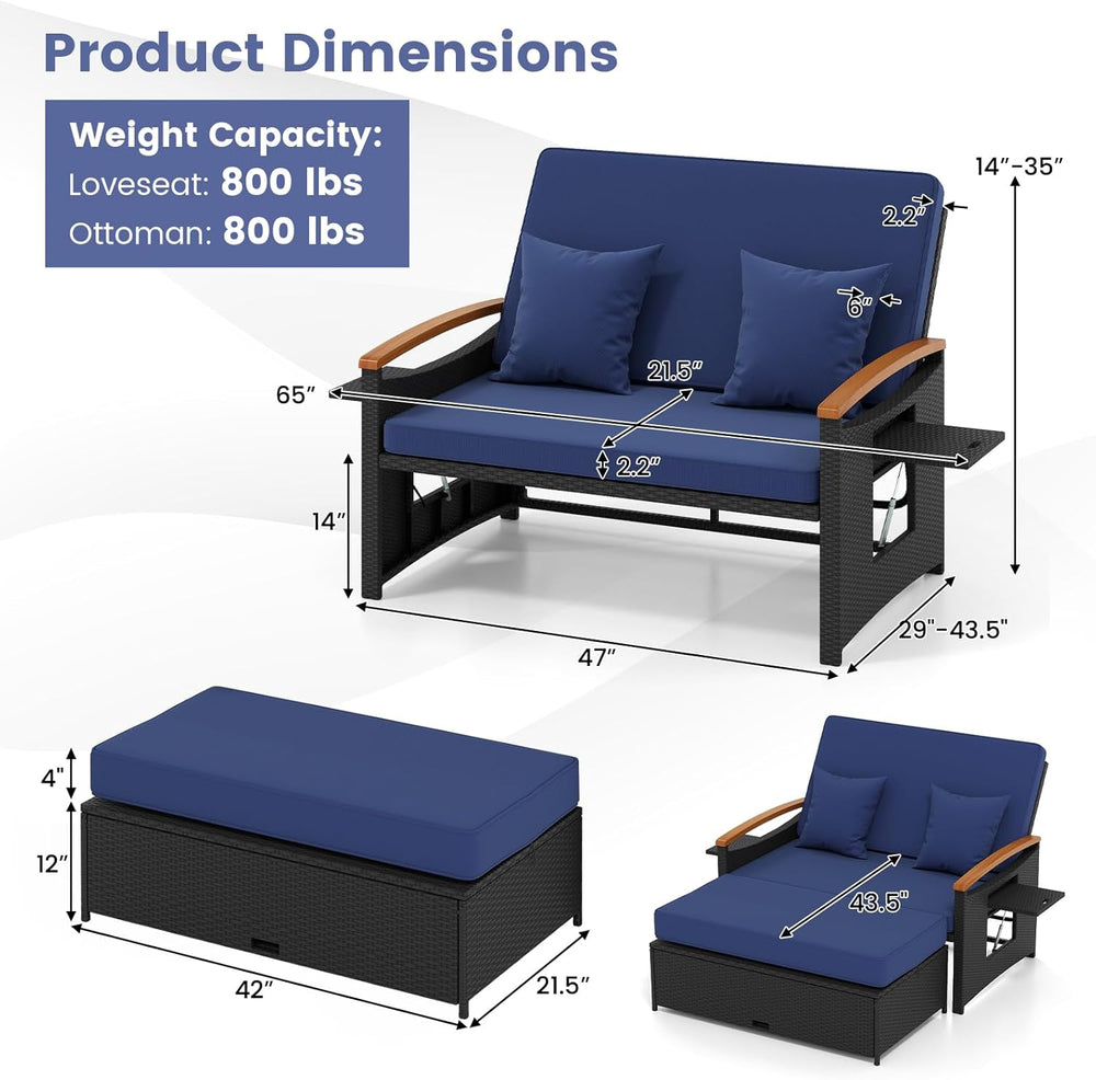 Tangkula Patio Rattan Daybed with 4-Level Adjustable Backrest, Outdoor Wicker...