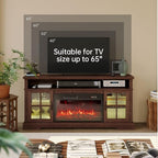 58" Farmhouse TV Stand with 23" Fireplace for TVs up to 80", Media Entertainment Center with Adjustable Shelves and Large Storage Cabinets, for Living Room, Brown & Black