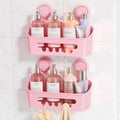 LEVERLOC Shower Caddy Suction Cup 2 Pack, Shower Organizer Removable Bathroom Shelf, Storage Suction Powerful Max Hold 22lbs Bathroom Caddy Waterproof Holder, Pink