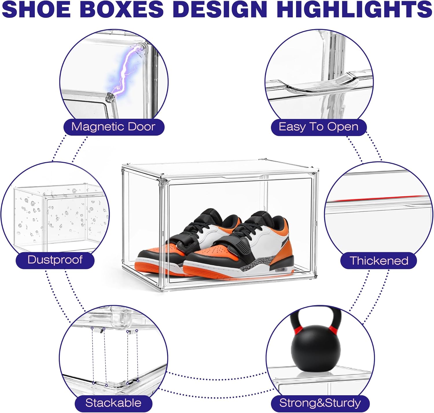 Shoe Storage 6 Pack Size 13 Acrylic Clear Shoe Storage Box Stackable Large Sneakers Display Case with Magnetic Door Hat Boxes Shoe Organizer for Closet