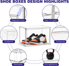 12 Pack Acrylic Shoe Large Storage Box with Magnetic Door Size 13 Clear Stackable Shoe Organizer for Closet Space Saving Shoe Cabinet Sneaker Display Case