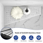 Corner Shower Shelf, Brushed 12" Trapezoid Floating Shelf, 304 Stainless Steel Grid Design Recessed Bathroom Shelf for Tiled Wall, No Drilling