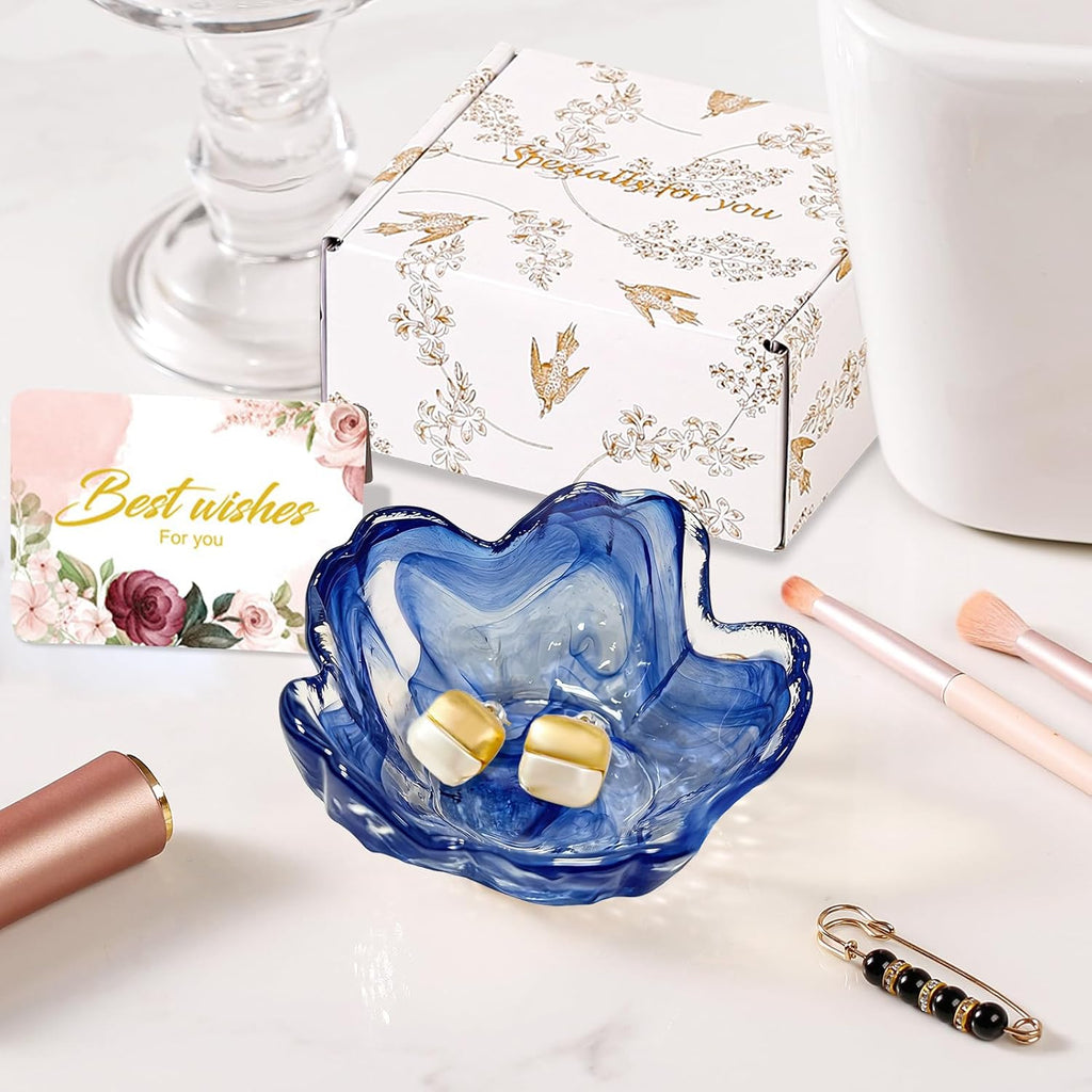 Gifts for Women Flower Jewelry Dish Ring Holder Dish Jewelry Tray Bathroom Vanity Organizer Blue Room Decor Aesthetic Nightstand Bedroom Decor Trinket Dish Small Friendship Wedding Birthday Gifts