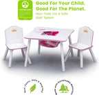 Delta Children Princess Crown Kids Wood Table and Chair Set with Storage - Greenguard Gold Certified, White/Pink