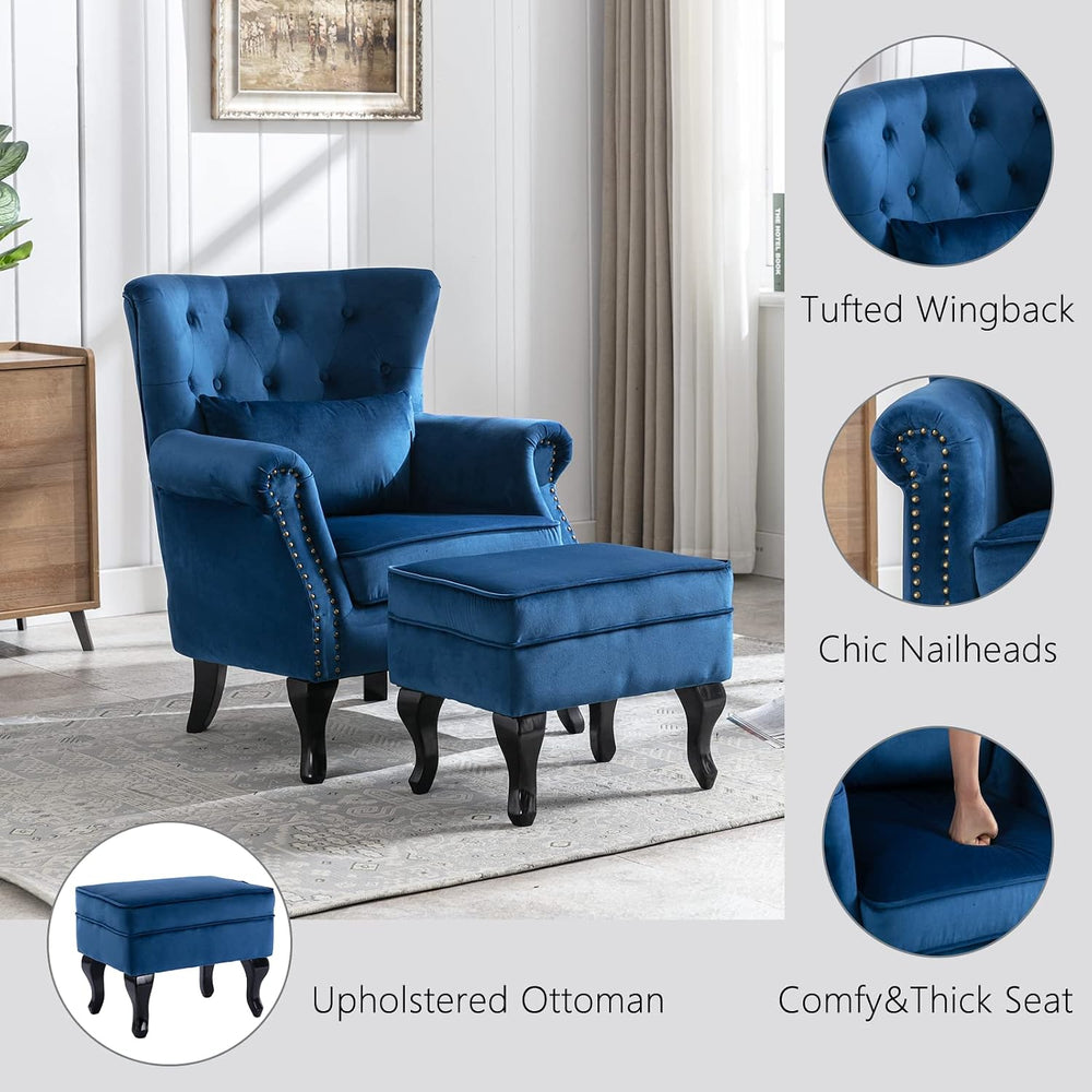 Mid Century Modern Accent Chair Upholstered Armchair Comfy Velvet Tufted Wing...