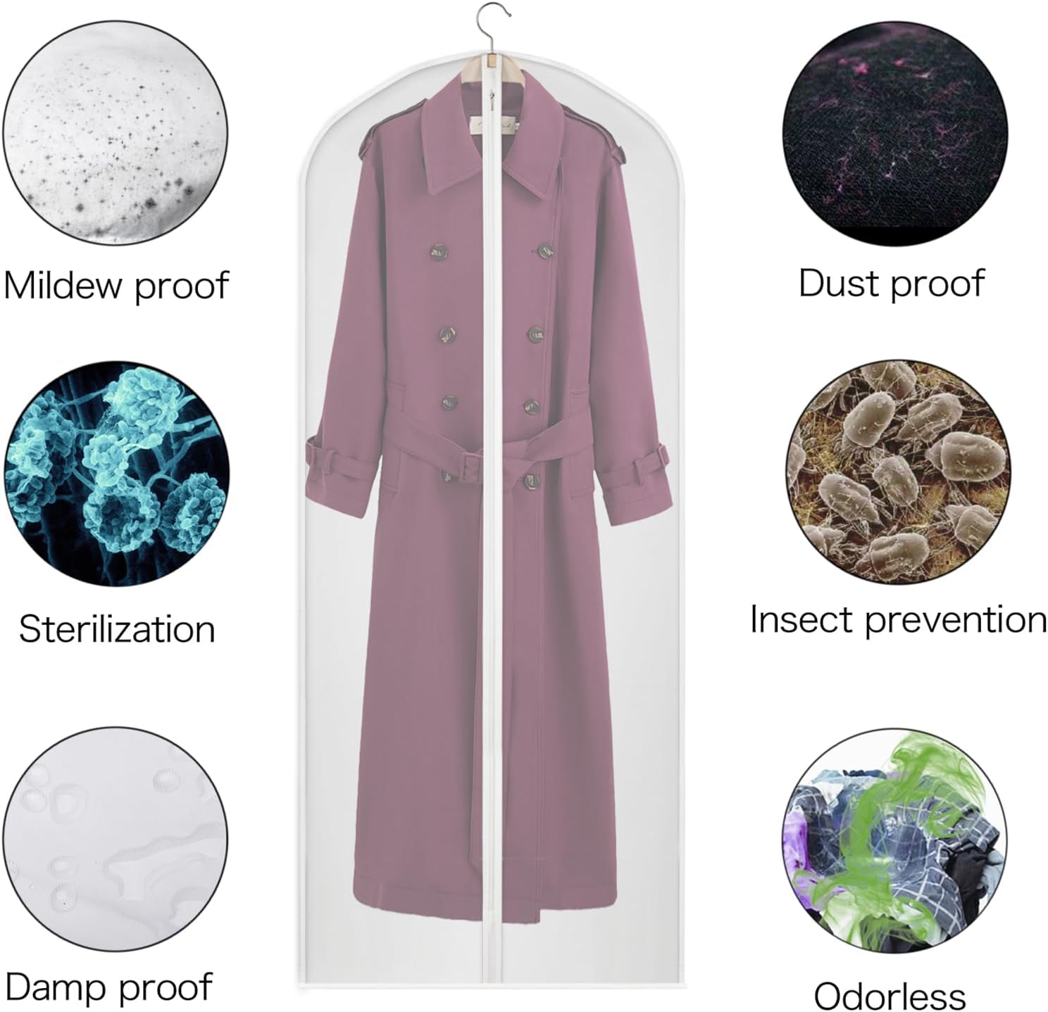 60 Inch Garment Bags 20 Pack Dress Bags for Gowns, Closet Storage | Translucent, Dust-Proof, Suit Protector Cover, Strong Zipper, For Hanging Clothes, Long Dresses, Suit, Coat
