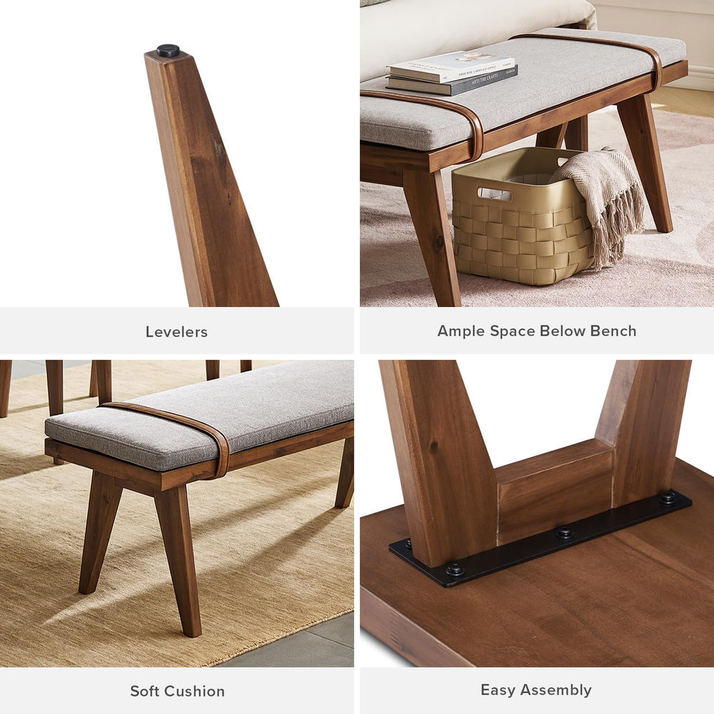mopio Ted Mid-Century Modern End of Bed Wood Bench, Entryway Shoe Bench with ...
