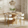 Boucle Dining Chairs Set of 4, White Dining Chairs with Upholstered Seat and Gold Legs, Mid-Century Modern Kitchen Chairs for Dining Room, Restaurant