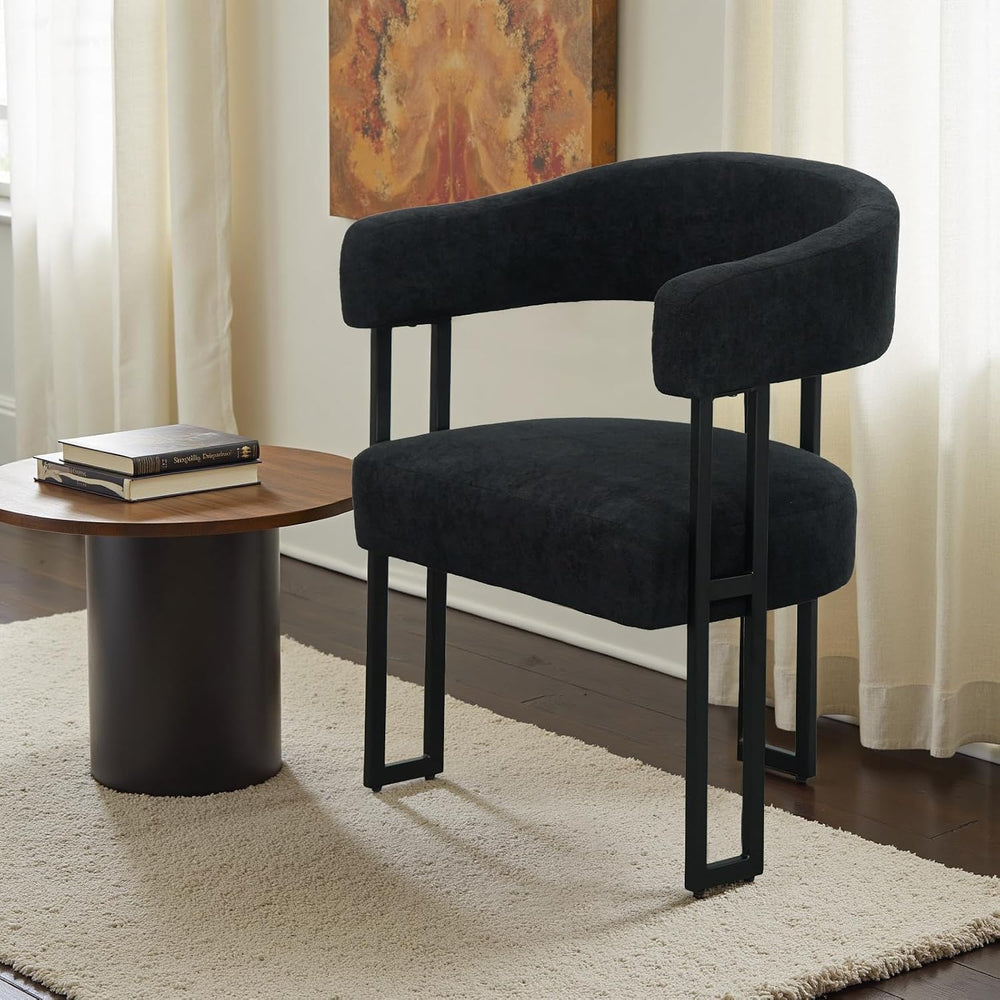 SIMTONAL Boucle Dining Chairs Set of 4-Black Accent Chairs with Arms, Soft Te...