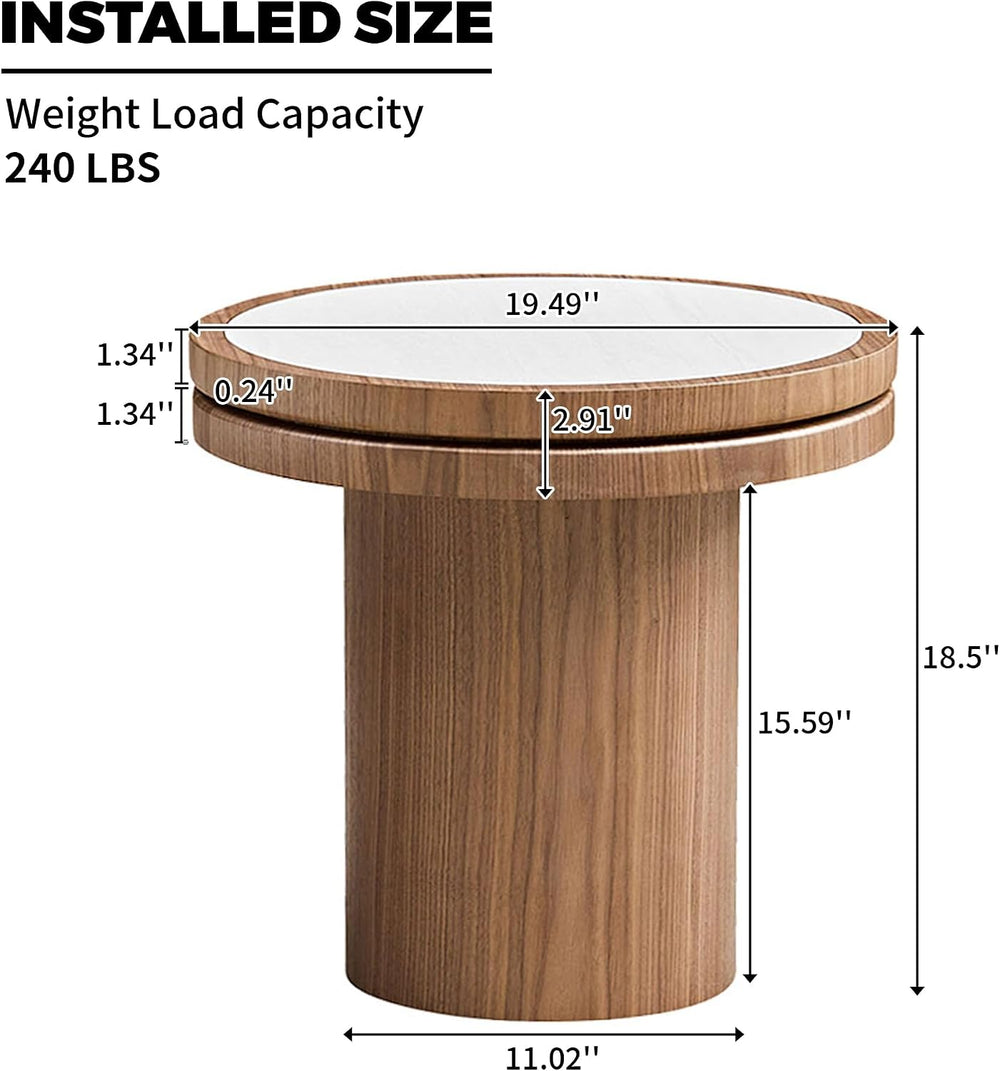 LKTART 19.49 Inch Round End Table with Sintered Stone Top, Mid-Century Modern...