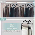 Velvet Hangers Space Saving Non Slip Pant Velvet Hangers, DUDUCOFU 4 Pack Black Multi Layer Clothes Hangers Closet Organizer for Pants Trousers Scarf