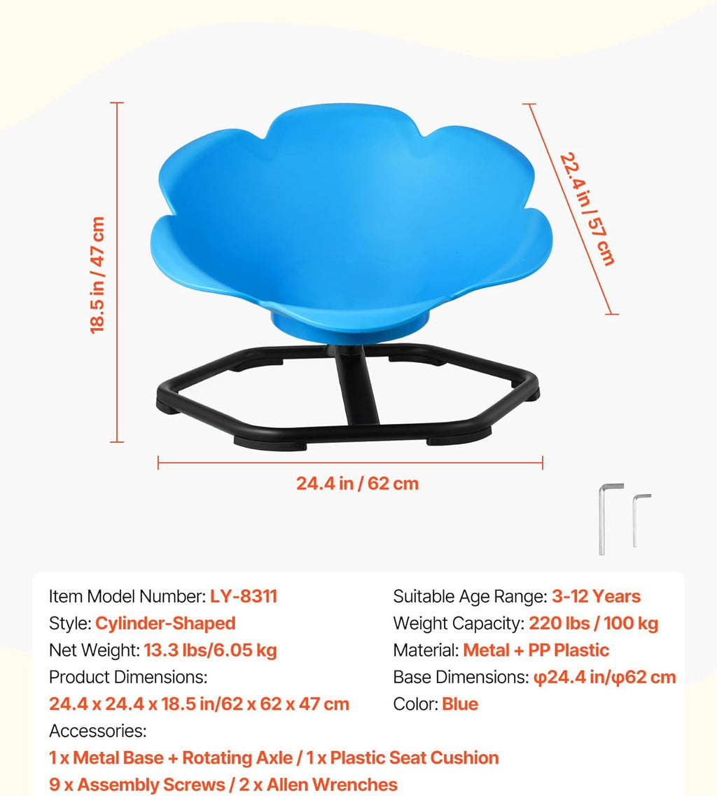 VEVOR Kids Swivel Chair, 220 lbs Capacity, Cylinder Shape Sensory Spinning Chair, Autistic Kids Sensory Toy Seat with Non-Slip Metal Base, Toddler Sit & Spin Seat for Coordination Balance Focus, Blue