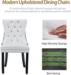 Dining Chairs Set of 2, Upholstered Tufted Dining Room Chairs with High Back, Nailhead Trim and Solid Wood Legs, Modern Dinning Chair for Dining Room, White Pu Leather Splicing Blue Velvet